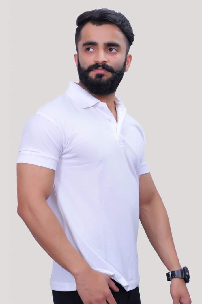 White Color Cotton Golf Polo T-Shirt for Men - Image 6