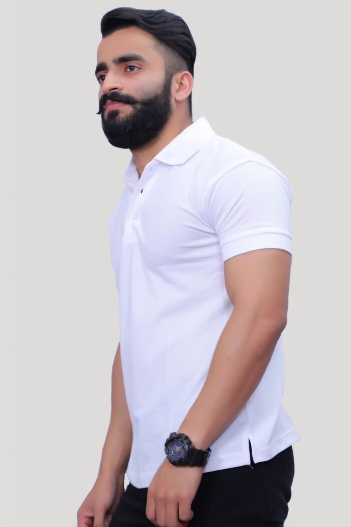 White Color Cotton Golf Polo T-Shirt for Men - Image 8