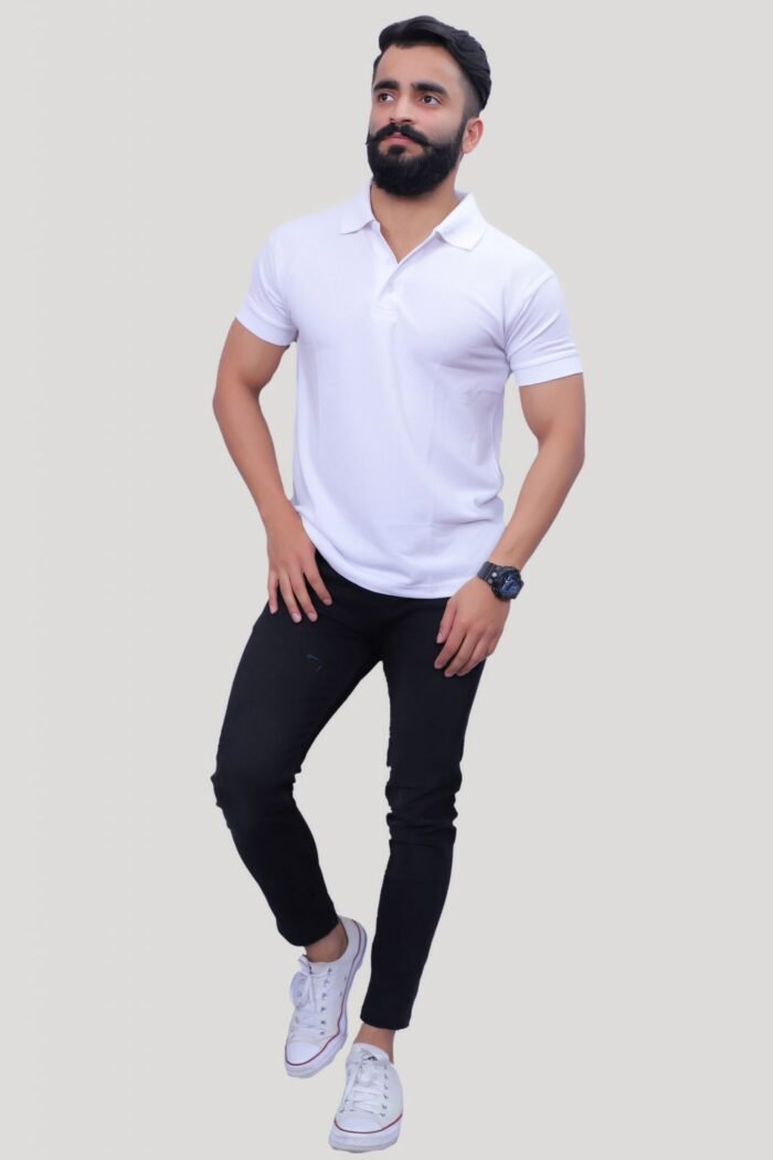 White Color Cotton Golf Polo T-Shirt for Men - Image 4