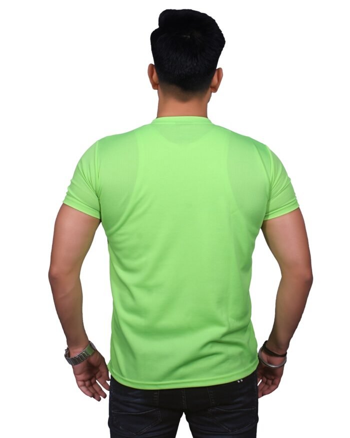 Classic Comfort: Round Neck Half Sleeve Neon Green Rice Knit T-Shirt - Image 7