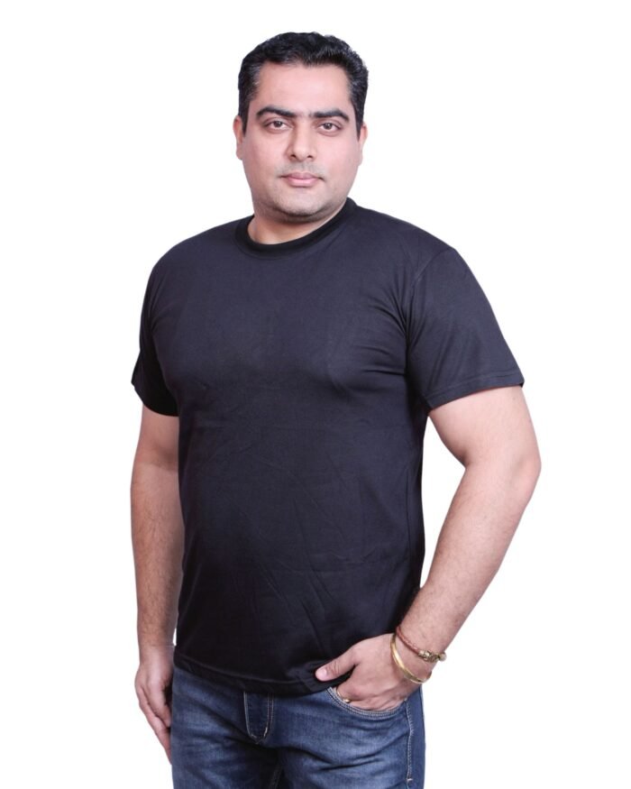 Classic Comfort: Round Neck Half Sleeve Black Rice Knit T-Shirt - Image 8