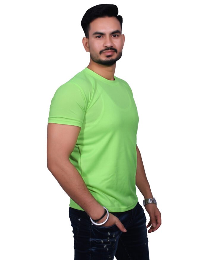 Classic Comfort: Round Neck Half Sleeve Neon Green Rice Knit T-Shirt - Image 6