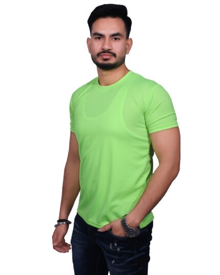 Classic Comfort: Round Neck Half Sleeve Neon Green Rice Knit T-Shirt