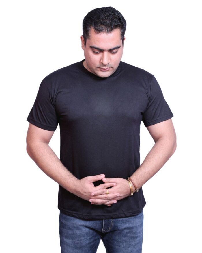 Classic Comfort: Round Neck Half Sleeve Black Rice Knit T-Shirt - Image 5
