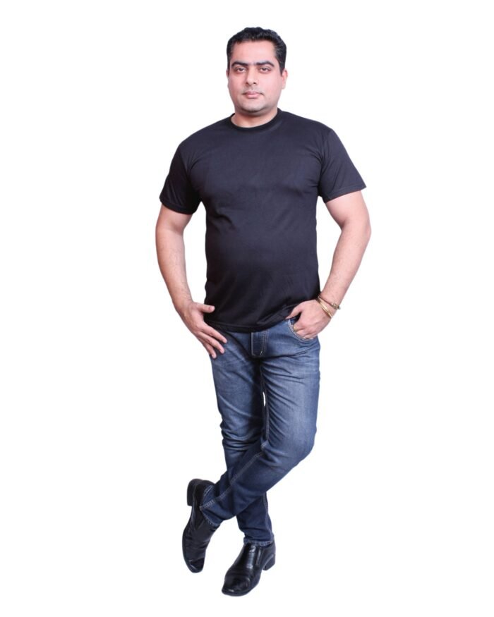 Classic Comfort: Round Neck Half Sleeve Black Rice Knit T-Shirt - Image 4