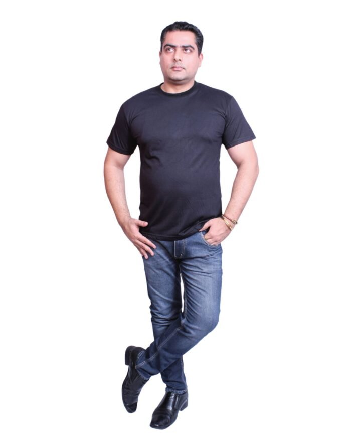 Classic Comfort: Round Neck Half Sleeve Black Rice Knit T-Shirt - Image 3