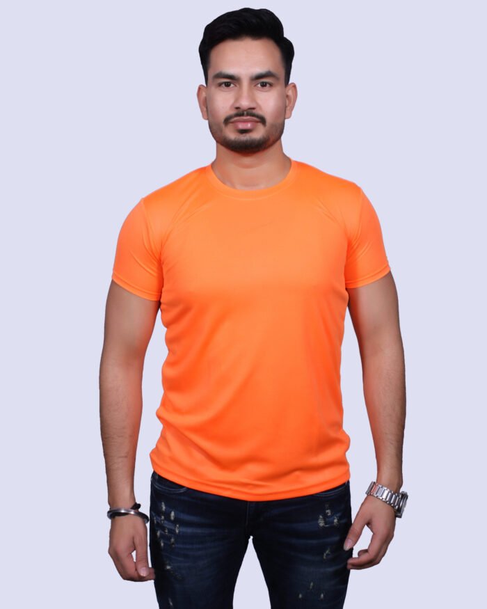 Classic Comfort: Round Neck Half Sleeve Orange Rice Knit T-Shirt - Image 8