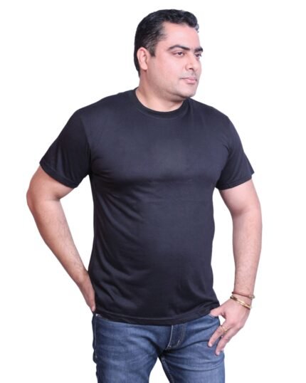Classic Comfort: Round Neck Half Sleeve Black Rice Knit T-Shirt