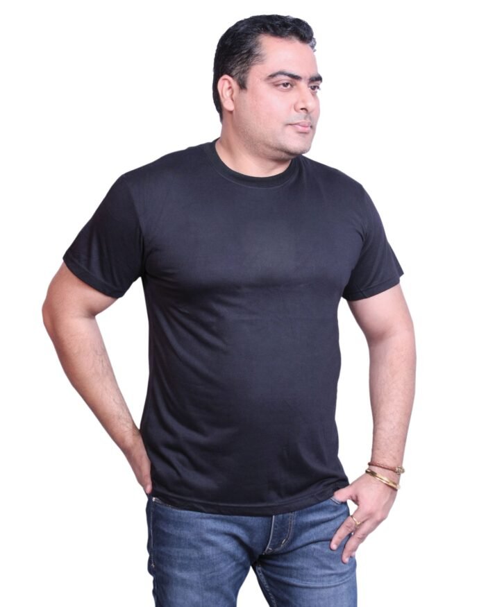 Classic Comfort: Round Neck Half Sleeve Black Rice Knit T-Shirt
