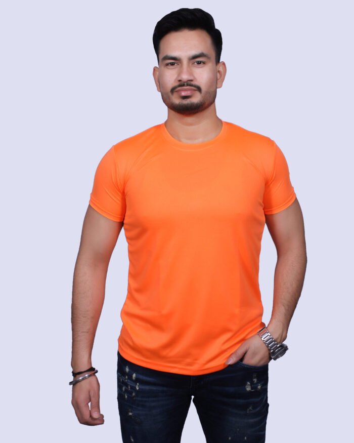 Classic Comfort: Round Neck Half Sleeve Orange Rice Knit T-Shirt - Image 7
