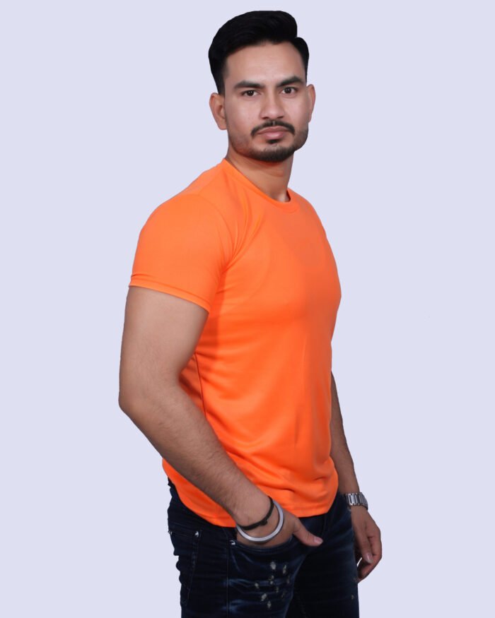 Classic Comfort: Round Neck Half Sleeve Orange Rice Knit T-Shirt - Image 6