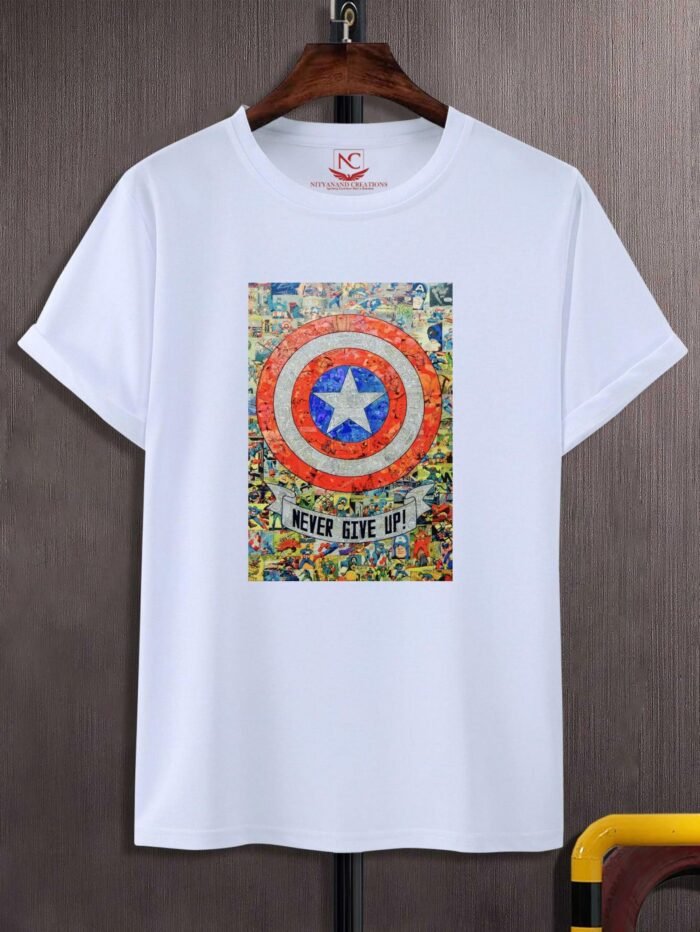 "Never Give Up" Printed Polyester Round Neck T-Shirt - Image 2