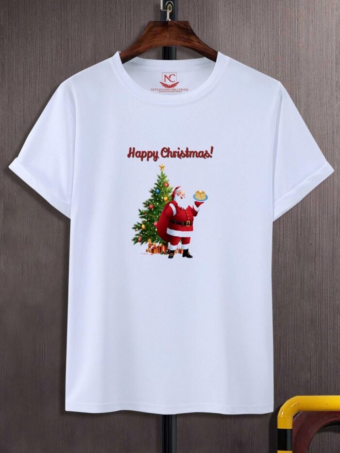 Boys and girls dresses merry Christmas printed round neck tshirt - Image 2