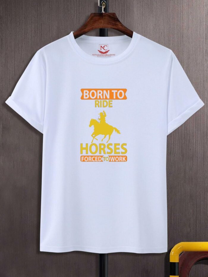 Bron to Ride: Equine Majesty on a White Tee