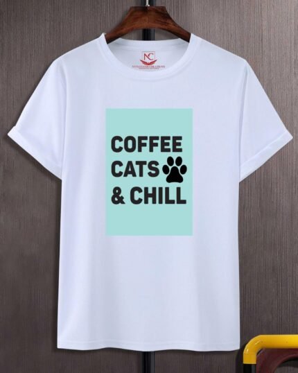 Coffee Cats & Chill Half Sleeves Round Neck T-Shirt