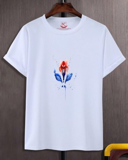 Spaider Men Round Neck Graphic Printed White T-shirt