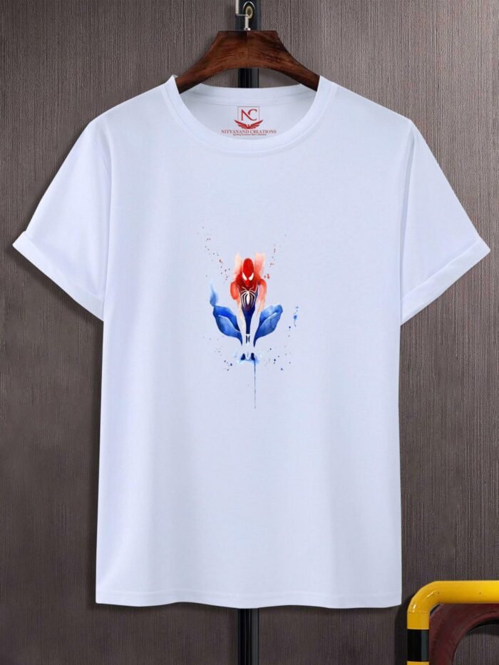 Spaider Men Round Neck Graphic Printed White T-shirt
