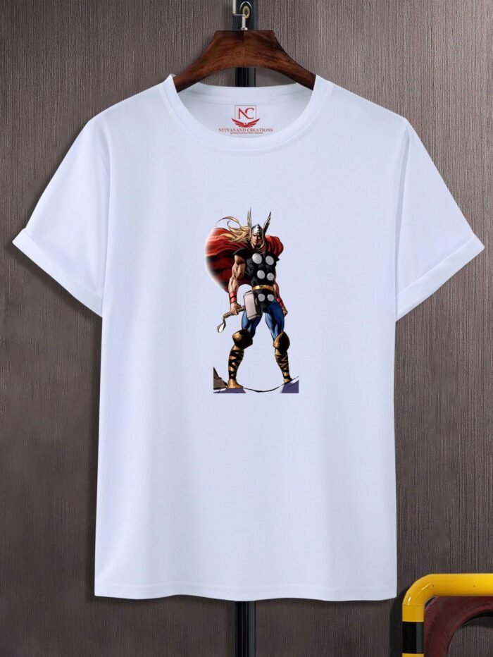 Artistic Expression: Mighty Thor Graphic Printed White Round Neck Tee