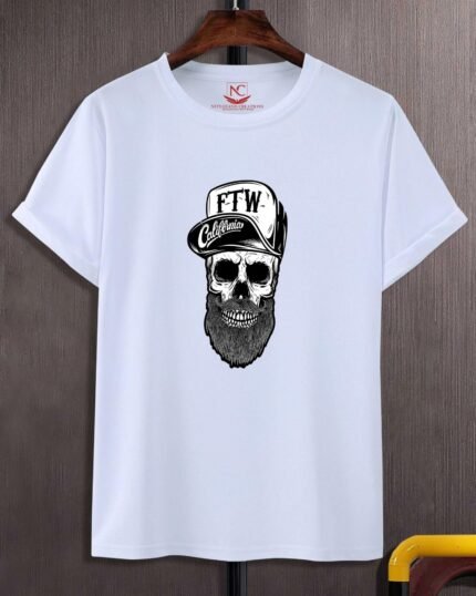 Hipster Skull Printed White T-Shirt