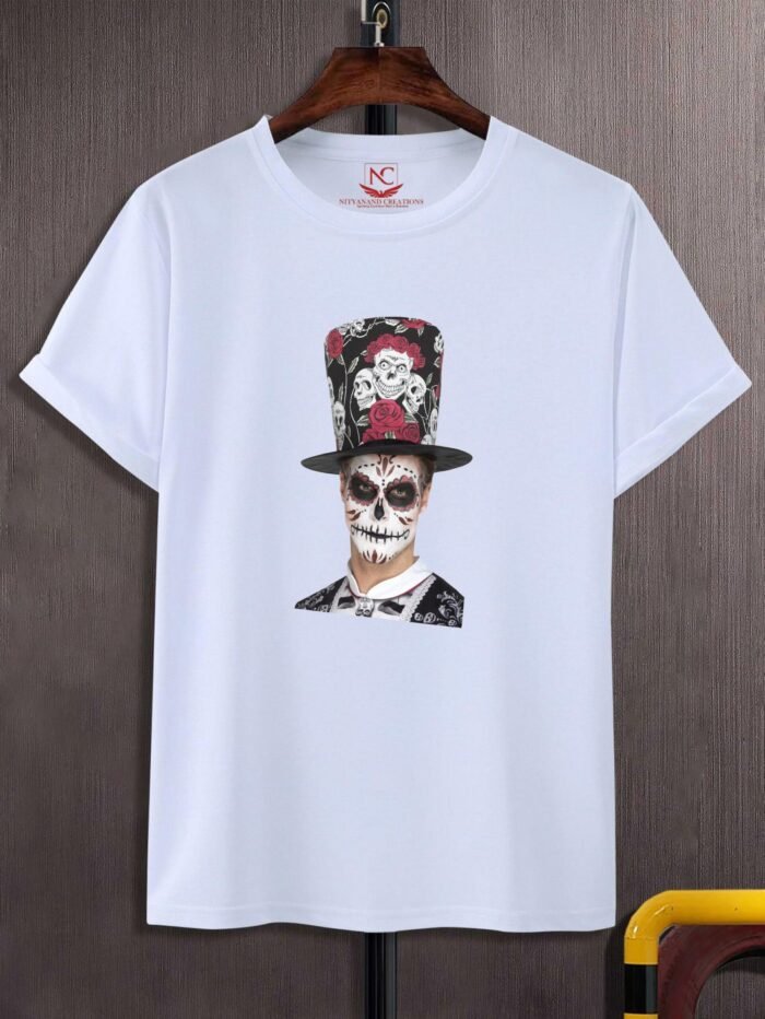 Smiffys Day of The Dead Skull & Rose Top Hat Printed T-Shirt