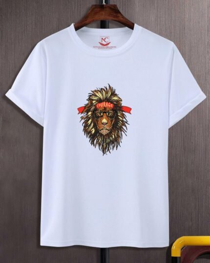 TIGER Printed White T-Shirt - Polyester Round Neck