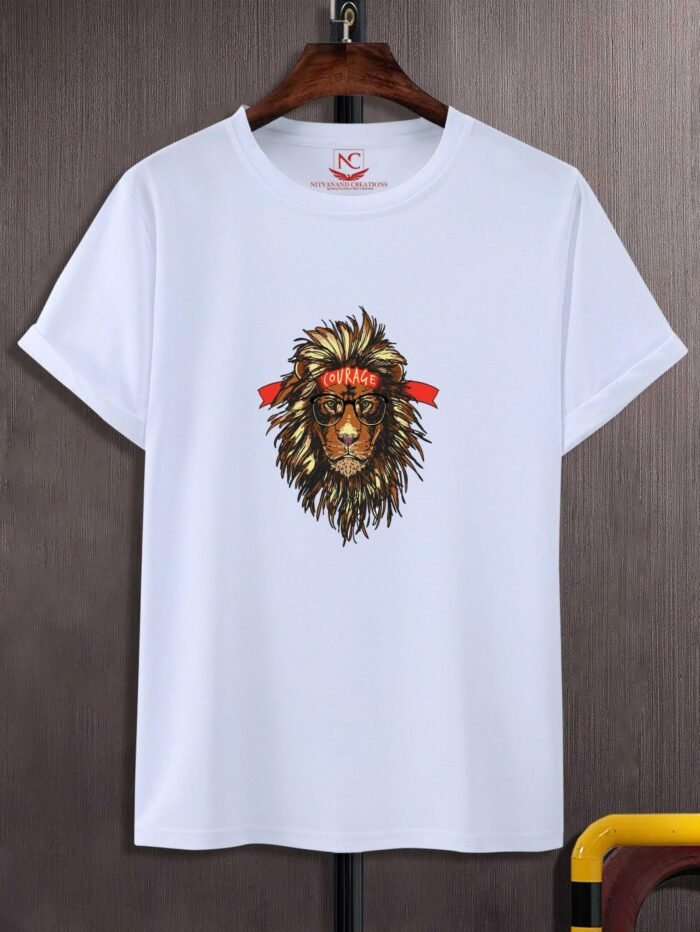 TIGER Printed White T-Shirt - Polyester Round Neck