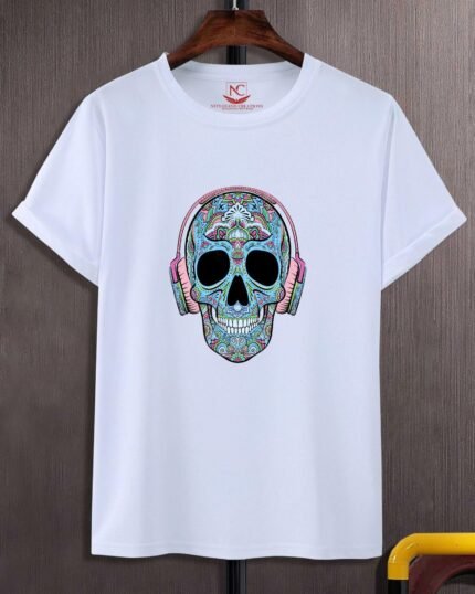 Colorful Skull Graphic Printed White T-Shirt Embrace Vibrant Darkness