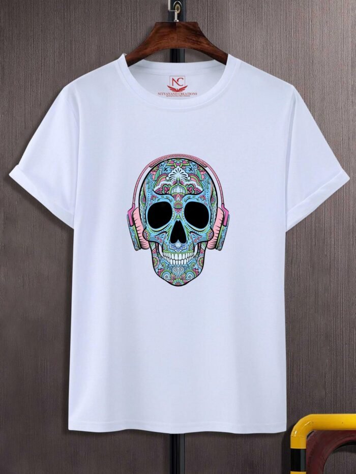 Colorful Skull Graphic Printed White T-Shirt Embrace Vibrant Darkness