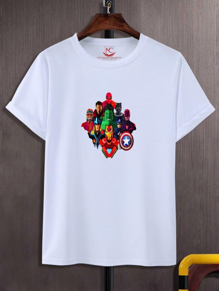 Marvel Superheroes Avengers Thor Hulk Captain America Iron Man Abstract Printed T-Shirt