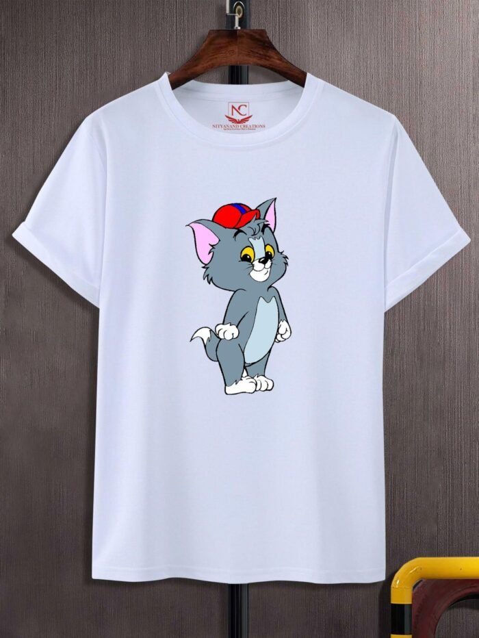 Cute Cat Graphic Printed White T-Shirt