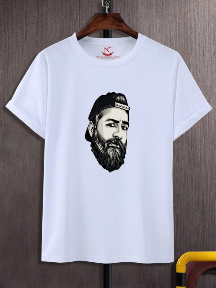 The Bearded Man Graphic Printed White T-Shirt