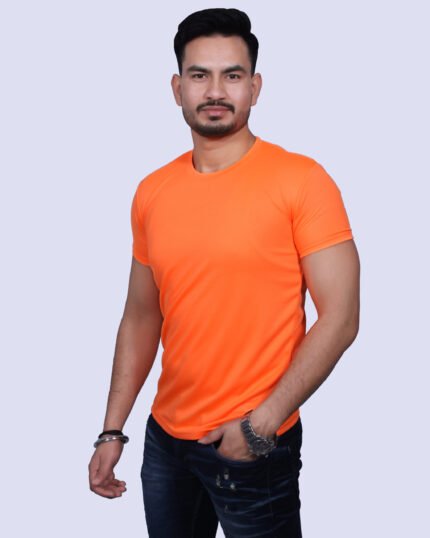 Classic Comfort: Round Neck Half Sleeve Orange Rice Knit T-Shirt