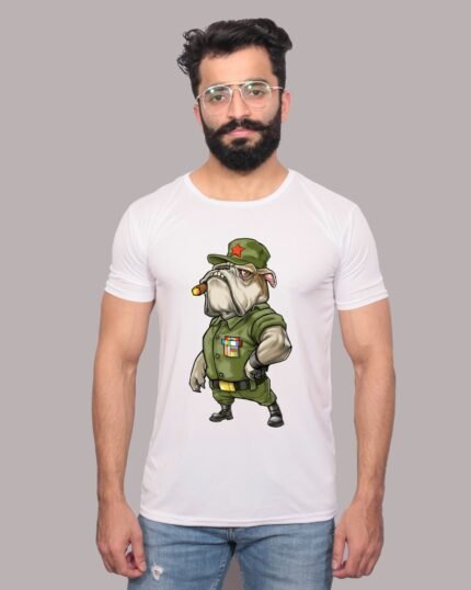 Bulldog Army Graphic Print White T-Shirt-1200021