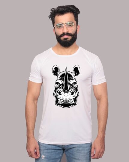 Ferocious Rhino Head Graphic White Tee-1200028