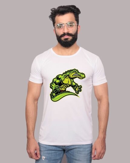 Alligator Fighter Graphic Printed White T-Shirt-1200042