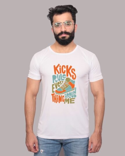 Kicks Rule Everything Graphic Printed White Tee-1200093