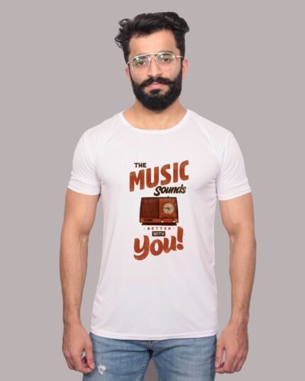Music Vibes Graphic Printed White Tee-1200106