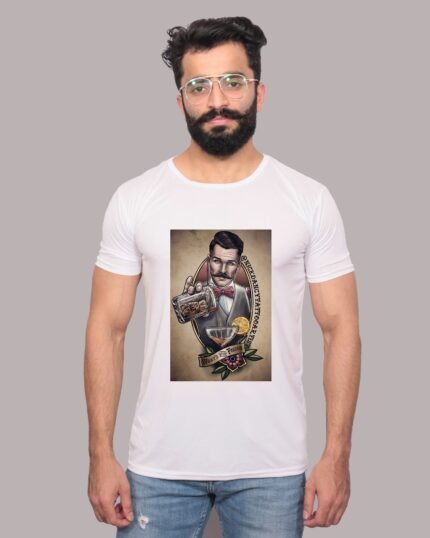 Artful Bartender Mural Graphic Printed White Tee-1200121