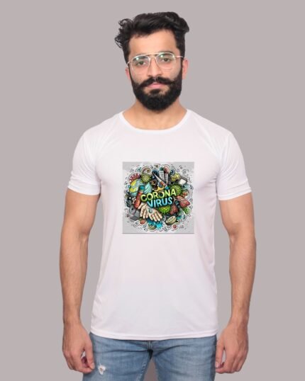 Coronavirus Awareness Graphic Printed White T-Shirt-1200140