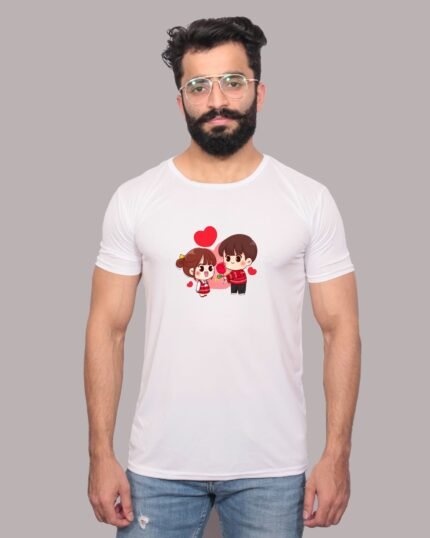 Love Couple Graphic Printed White T-Shirt -1200207