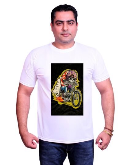 Skull Riding Classic Motorcycle Graphic Printed White T-Shirt-1200284