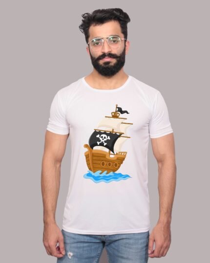 Set Sail Ship Graphic Printed White Tee-1200356