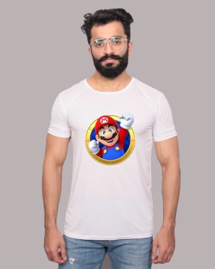 Mario Graphic Printed White Tee-1200362
