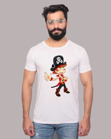Silly Pirate Graphic Printed White Tee-1200363