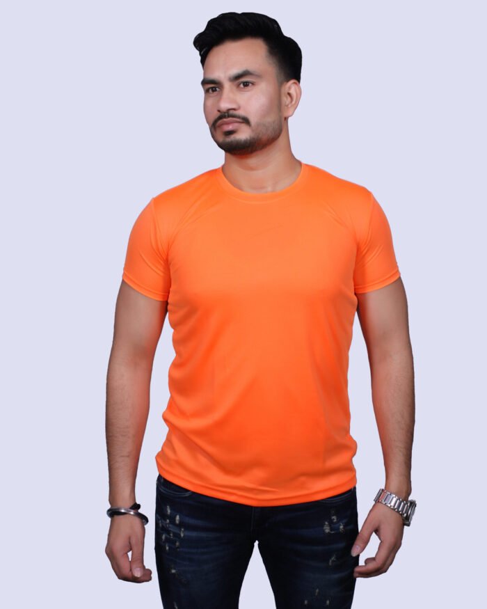 Classic Comfort: Round Neck Half Sleeve Orange Rice Knit T-Shirt - Image 4