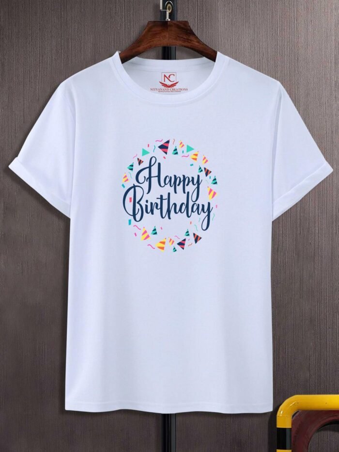 Celebrate in Style Happy Birthday Graphic Print White T-Shirt - Image 2