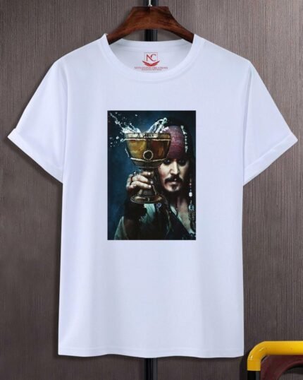 Captain Jack Sparrow Graphic Print White T-Shirt