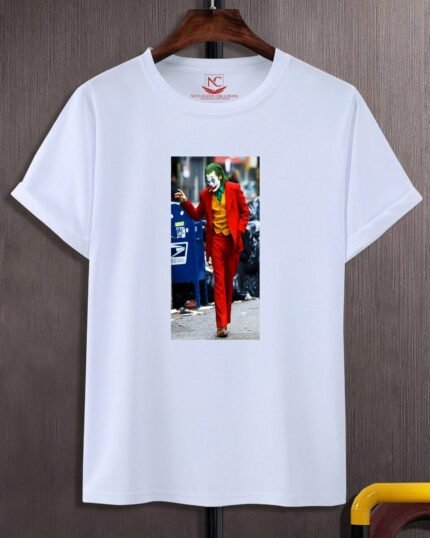 Joker Round Neck Graphic Printed  White T Shirt