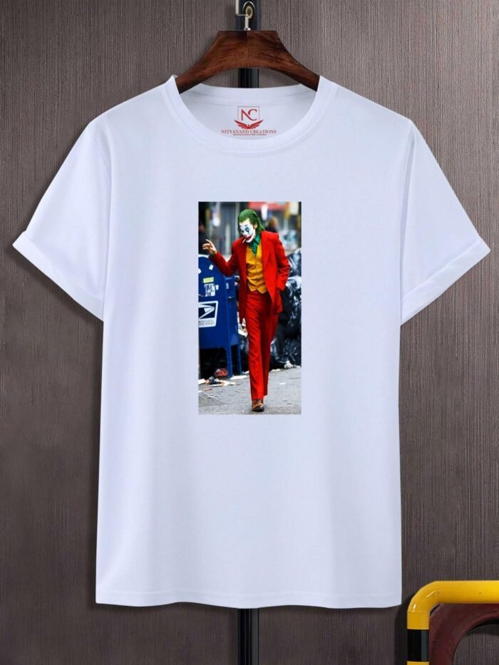 Joker Round Neck Graphic Printed  White T Shirt