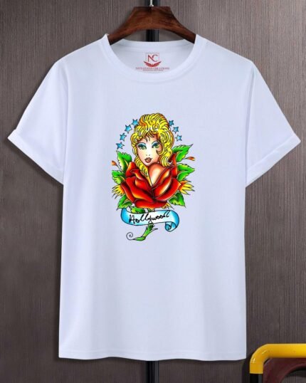 Unveiling the Rose Lady: Printed Polyester Tee